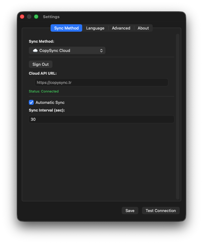 CopySync macOS Interface